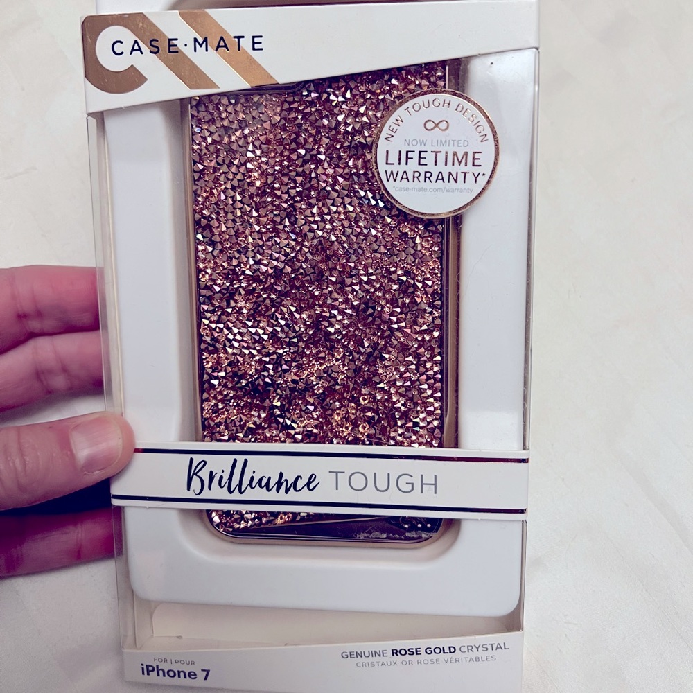 Case-Mate iPhone 7 Brilliance Tough Case Rose Gold Crystal Genuine Bling Cover